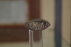 Phoenician-Cypriote style ring of a cow nursing a calf. Found in a tomb at San Angelo Muxaro. Possibly from the 7th century BCE.