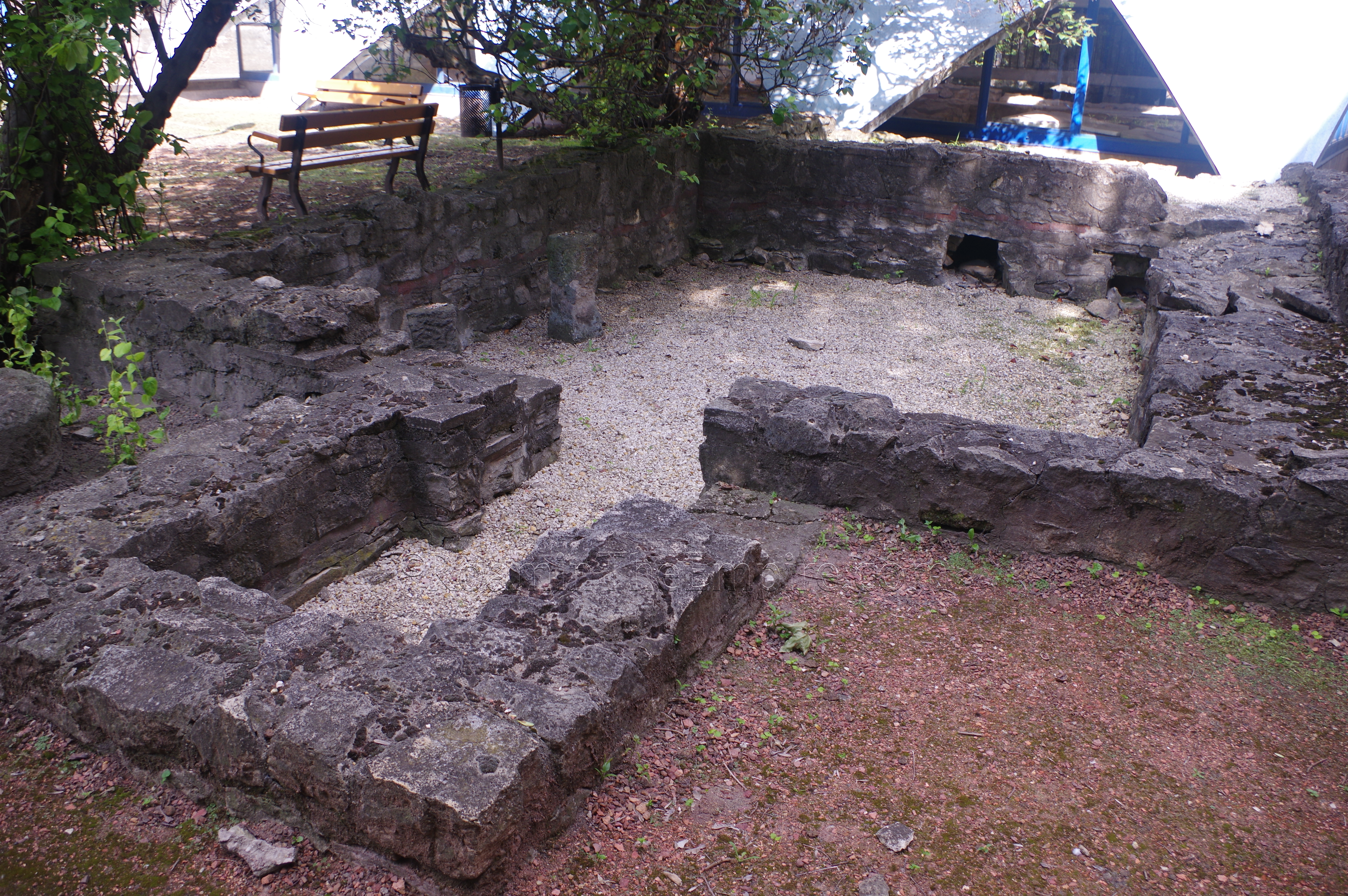 Room with hypocaust system adjacent to the mosaicked rooms of the Hercules Villa.
