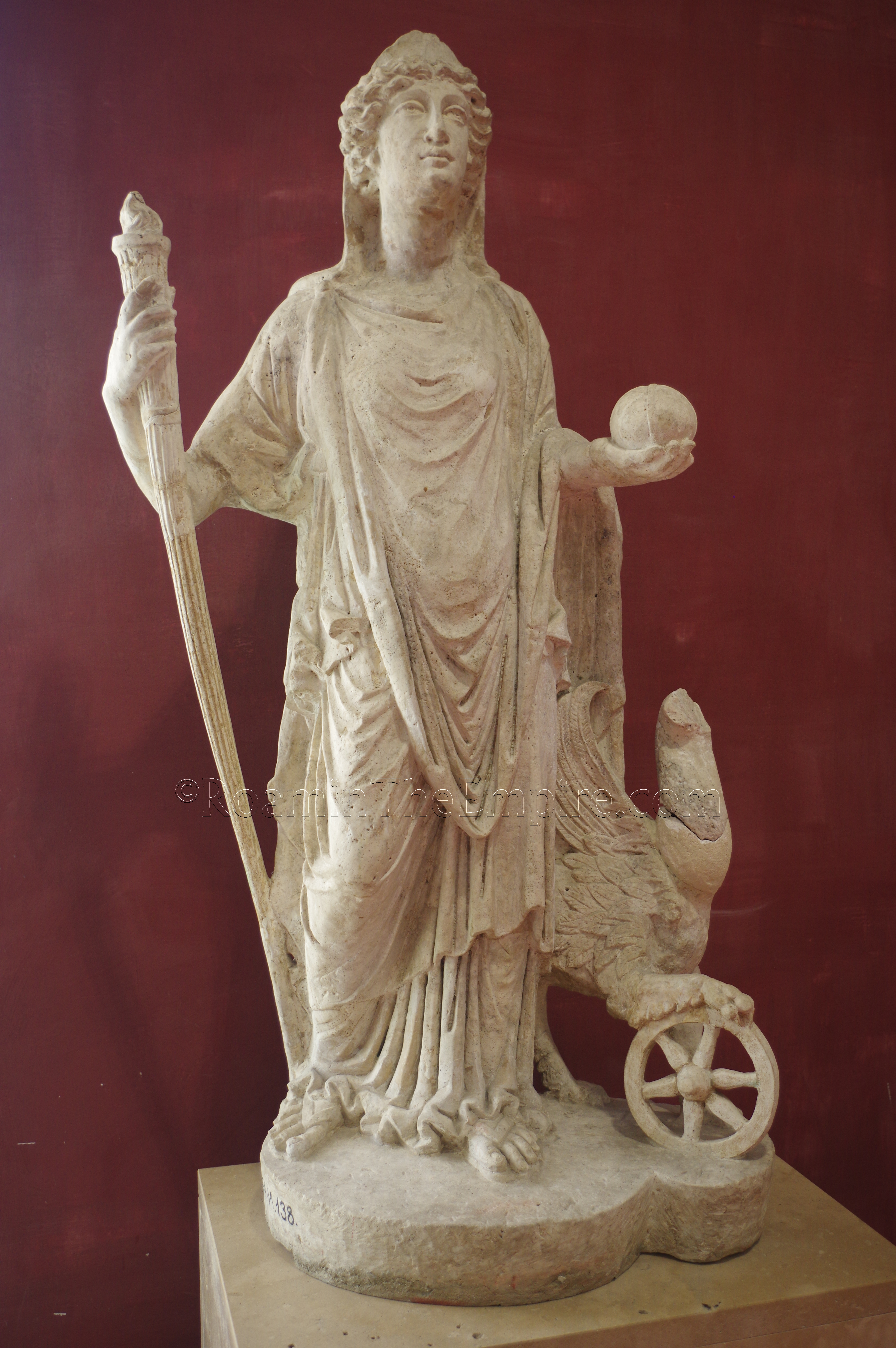 Statue of Fortuna Nemesis from the proconsul's palace. Dated to the 2nd-3rd century CE. Aquincum Archaeological Museum.
