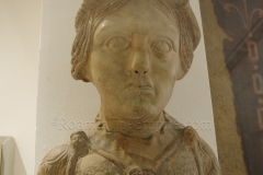 Terracotta bust of Minerva from Aquincum. Dated to the 3rd century CE.  Aquincum Archaeological Museum.
