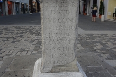Sixteenth century inscription in Piazza Tre Martiri marking the occasion of Caesar's troop address.
