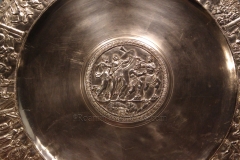 Detail of the central scene of the platter depicting the early life of Achilles; Achilles being discovered hiding at Skyros. Museum and Römerhaus Augusta Raurica.