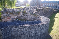 Tower and wall from the 3rd/4th century CE fortification walls at the south side of the basilica.