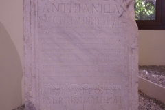 Base of a statue honoring Clodia Anthianilla, a young woman who died an untimely early death. The inscription states she was betrothed the cavalry officer Marcus Coeccius Geminus. She was the daughter of Lucius Clodius Pollius, and equestrian and patron of Brundisium, and his wife Seia Quintillia. A special session of the town council was called to approve the erection of the statue, and it was paid for by the decurions. Dated to 144 CE. Museo Archeologico Francesco Ribezzo.