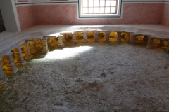 Caldarium of the reconstructed baths with hypocaust system exposed.