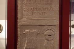 Funerary inscription of Titus Calidius Severus, whose military career of 34 years included serving first as a horseman, then an optio, then decurio of the Cohors I Alpinorum, before finally becoming a centurion of Legio XV Apollinarus. He died at the age of 58 and the monument was erected by his brother Quintus Calidius. Dated to the 1st half of the 1st century CE. Museum Carnuntinum.