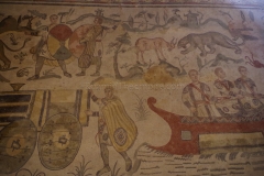 Detail of the Great Hunt mosaic with a scene of combat between both people and animals.