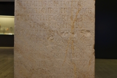 Rear of the Diana altar; he closed off a large area of level ground and dedicated it to the gods, and for you, triform Delia Virgin, established a sacred place, Tullius of Libya, leader of the Iberian legion, to be able to hunt the swift does, and teh derr, and the wild boars of the rough hairy coat, and the breed of horses that live in the forests, to be able to compete in the race and with the iron blade, whether carrying their arms on foot or spearing from an Iberian horse. Museo de León.