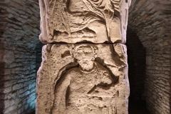 One side of a four-sided votive pillar with representations of various gods, this side depicting Neptune. Dated to the 1st century CE. From Mavilly. Musée Archéologique de Dijon.