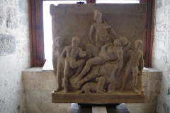 Relief depicting the blinding of Polyphemus from the 2nd century CE. Displayed at the Museo Civico.