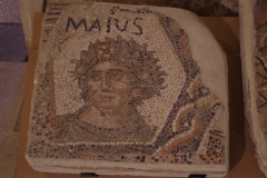 Fragment of a mosaic depicting the personification of the month of May. From a nymphaeum at Piazza Dante, and dated to the 4th century CE. Displayed at the Museo Civico.