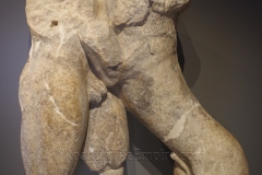Statuary group of Hercules fighting the Nemean Lion. On the lion is inscribed a dedication by Kylion. From Oreoi. Dated to the 6th century BCE. New Archaeological Museum of Chalkis.