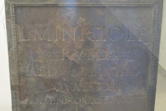 Bronze inscription of Lucius Minicius Rufus, who held the positions of quaestor, aedile, duumvir, and flamen of the augustales. Found in the west ambulacrum of the forum.