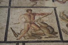 Detail of the Labors of Hercules mosaic depicting Hercules and the capture of the Ceryneian Hind.