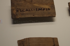 Wooden tablet with burned inscription noting it's use by a tax collector of Massalia. Dated to the 2nd century CE and found on a shipwreck.  Displayed in the Musee d'Histoire de Marseille.