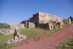 Retaining and support walls at the west side of the theater.