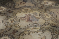 Mosaic with a central panel depicting Pentheus being attacked by a bacchante. From the tablinum of a domus in Nemausus and displayed in the Musée de la Romanité.