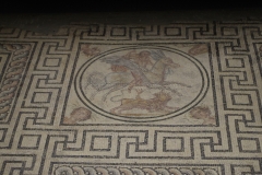 Detail of the central panel of a mosaic of Bellerophon fighting the chimera.  Found in Nîmes and dated to 175-225 CE. Displayed in the Musée de la Romanité.