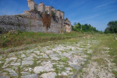 Decumanus maximus running between the Domus of Ekdikos Georgios and the 5th/6th century CE walls.