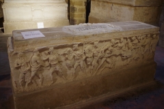 Re-used Greek sarcophagus with a scene from the Calydonian Boar Hunt. In the crypt of the Cattedrale Metropolitana della Santa Vergine Maria Assunta.