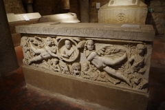 Re-used Roman sarcophagus. In the crypt of the Cattedrale Metropolitana della Santa Vergine Maria Assunta.