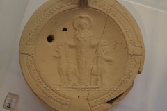 Teracotta lamp depicting Artemis of Ephesus. Found locally and dated to the 3rd century CE. Archaeological Museum of Patras.
