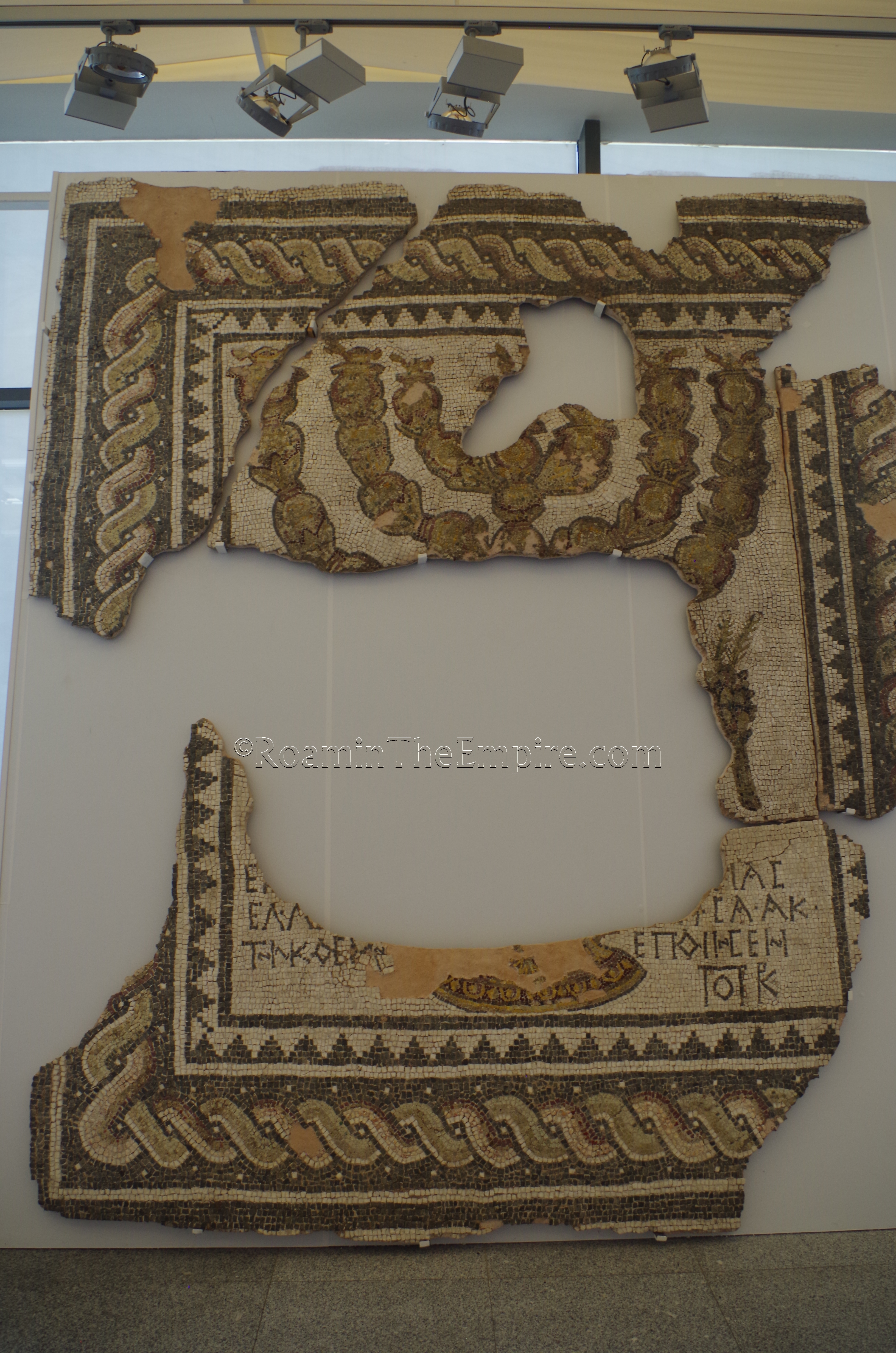 Mosaic of menorah and prayers dated to the mid-3rd century CE from an ancient synagogue in Philippopolis, believed to be the only synagogue in Bulgaria in antiquity. Regional Archaeological Museum.