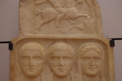 Funerary stele depicting a family and horseman hero. Dated to the first half of the 3rd century CE and found in Vranya. National Archaeological Museum of Bulgaria.