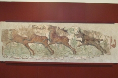 Wall painting of a dog hunting three deer, from a suburban villa. Dated to the 2nd-3rd century CE and housed at the MNAT.