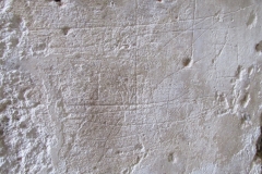 Graffiti of a ship on the doorway of the Mausoleum of the Engineers at the paleochristian necropolis.