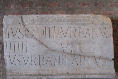Funerary inscription for Urbanus, freedman of Marcus Julius Cottius, the theorized builder of the theater. From the early 1st century CE.  Museo di Antichità di Torino.