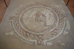 A mosaic of Bacchus with the inscription 'Roropes Zeta'. Found in the triclinium of a house in Piazza Bra, outside the walls of Verona. Third century CE dating. In the Museo Archeologico al Teatro Romano.