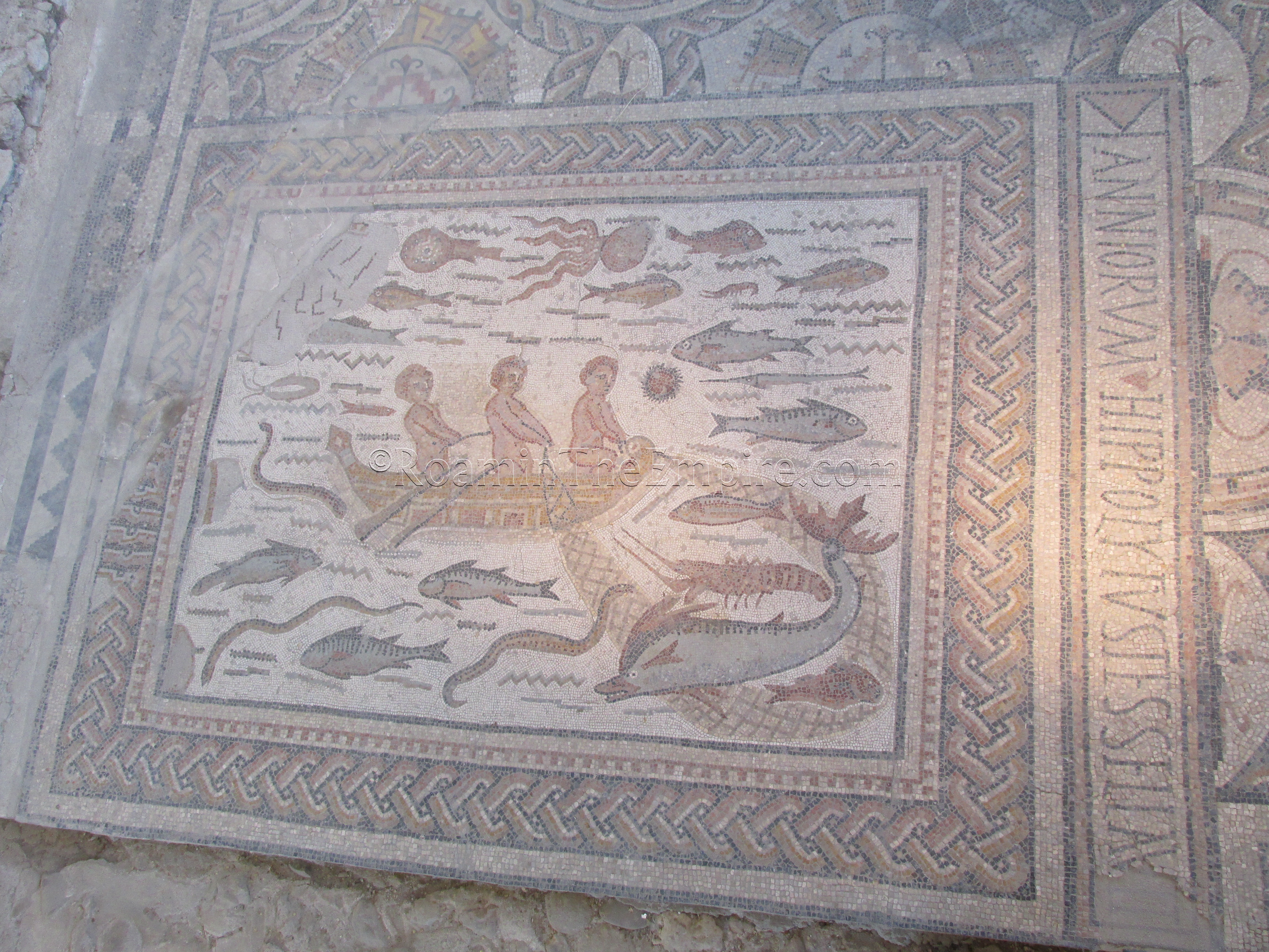 Hippolytus mosaic with inscription on the right. Complutum.