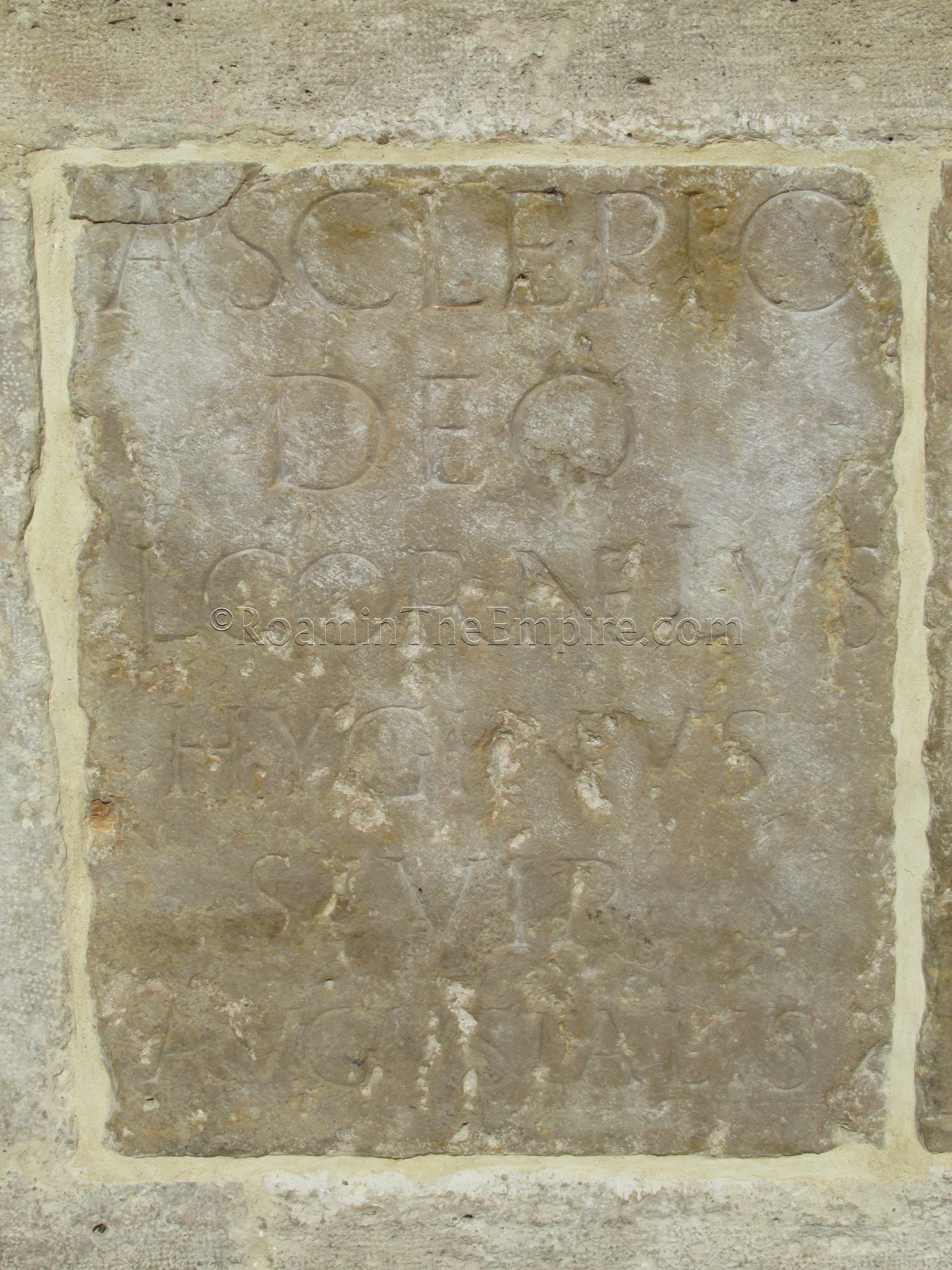 Dedicatory inscription to Aesclepius in the wall of the Basílica de la Mare de Déu dels Desemparats.