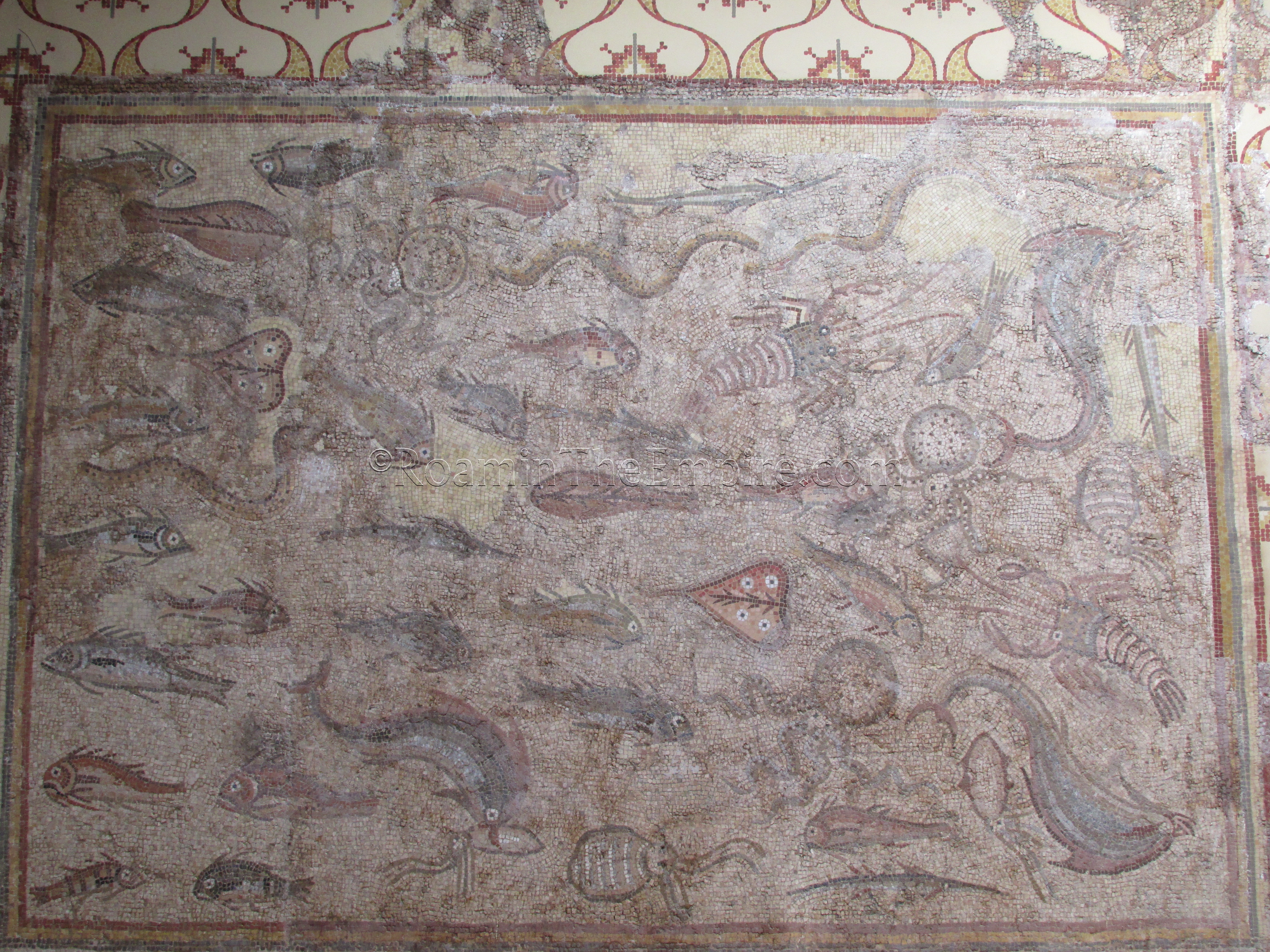 Sea life mosaic from a villa in Pineda, displayed in the MNAT.