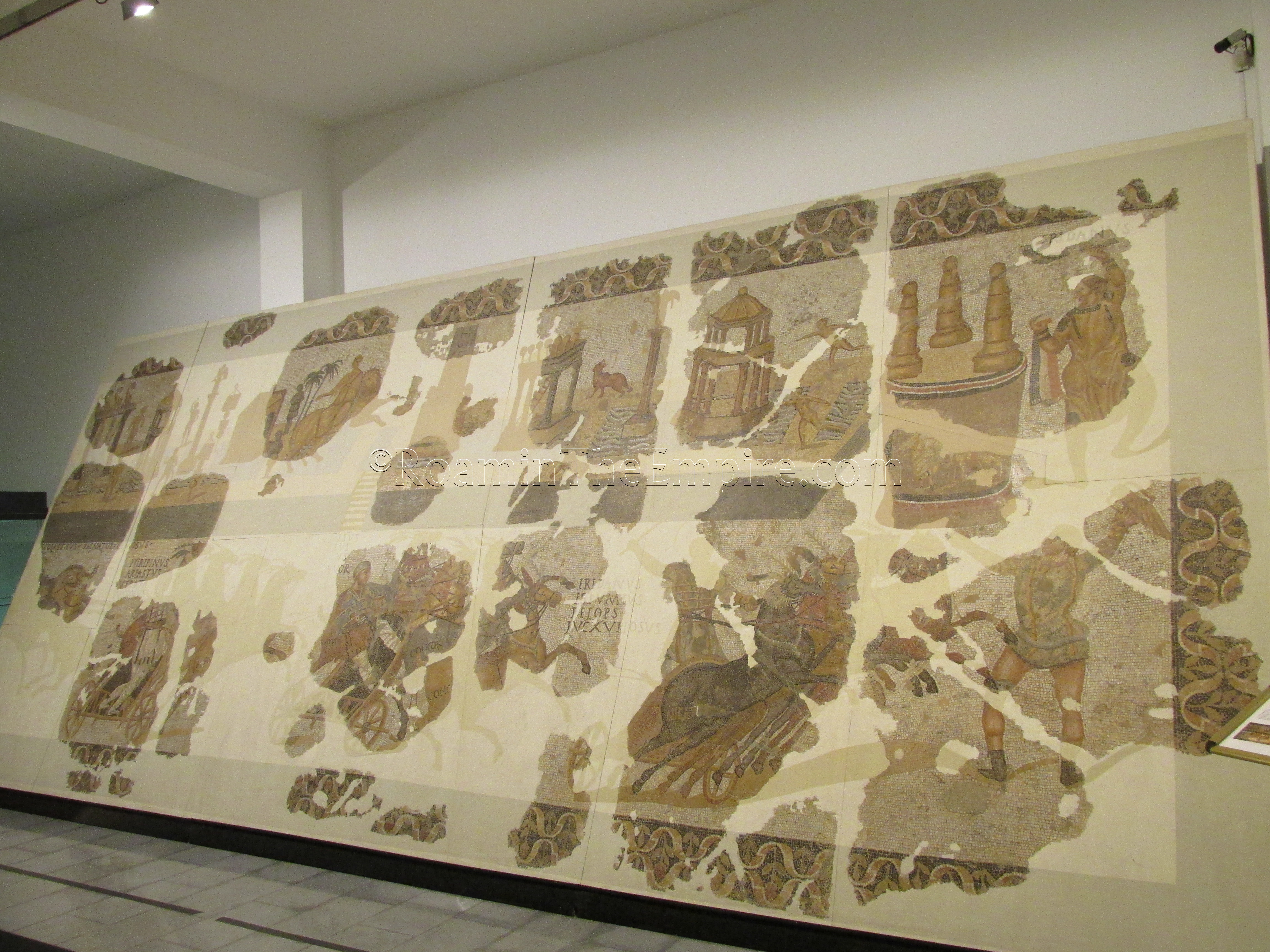 Circus mosaic depicting a chariot race with the names of the horses involved.