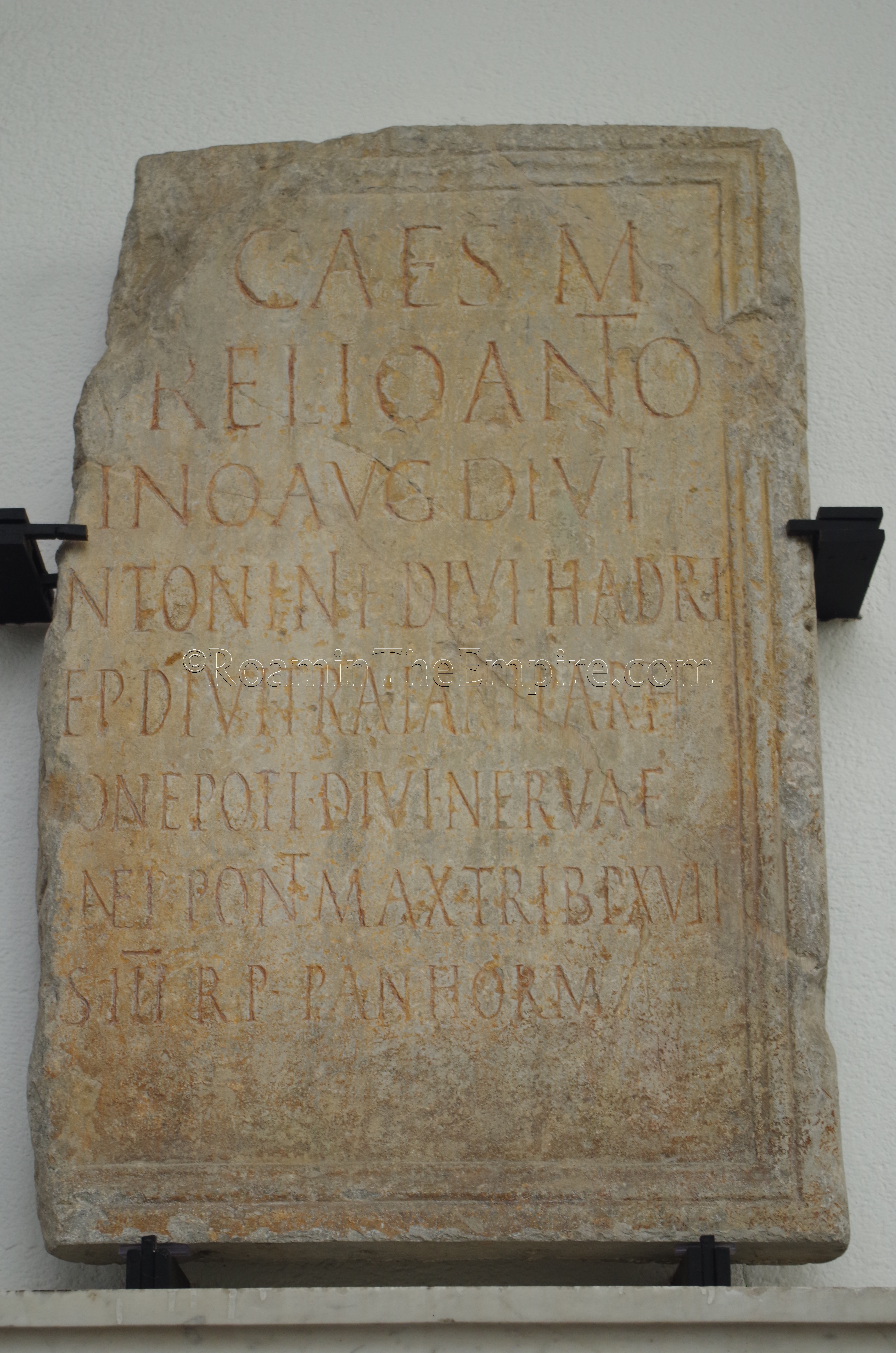 Dedication to Marcus Aurelius by the city of Panormus in 162-163 CE. Displayed at the Museo Archaeologico Regionale ‘Antonino Salinas’. Panormus. Palermo.