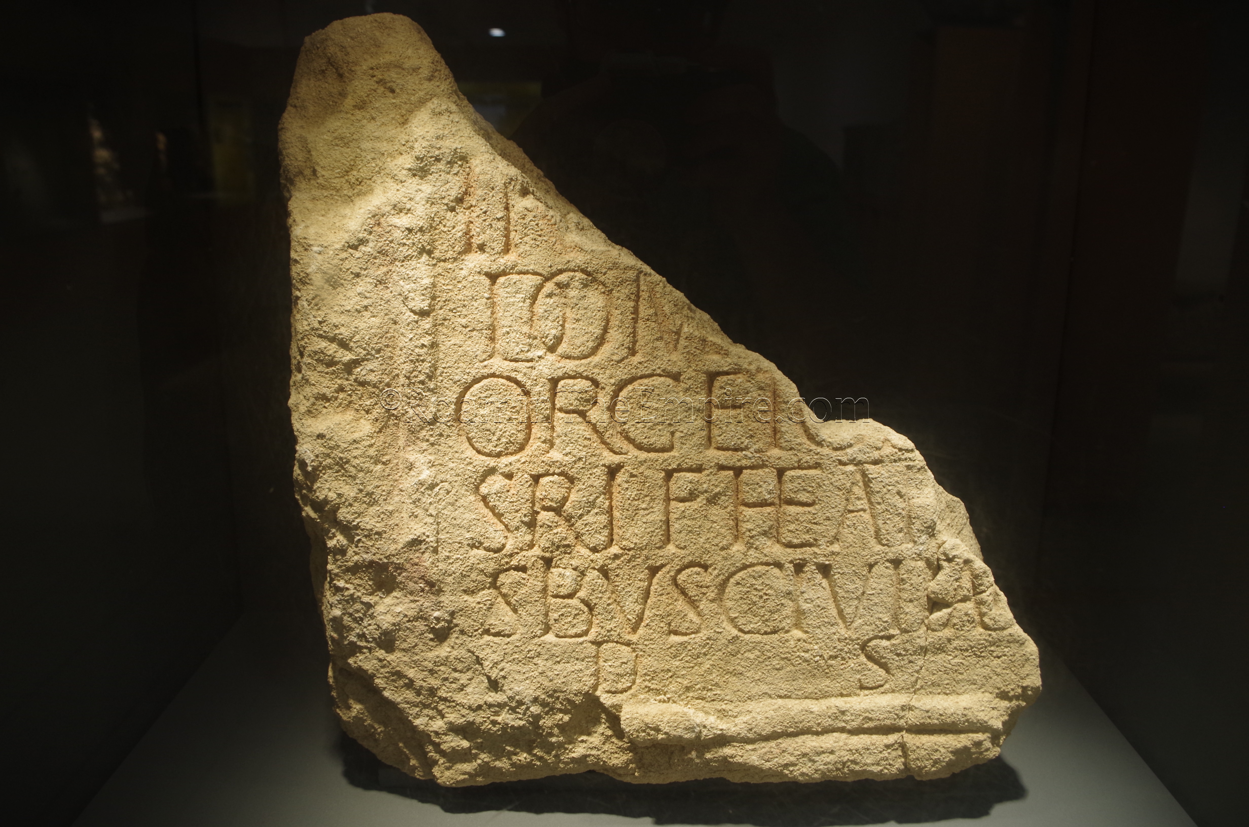 Inscription noting the construction of the theater by Orgetorix, displayed in the archaeological museum. Noviodunum.