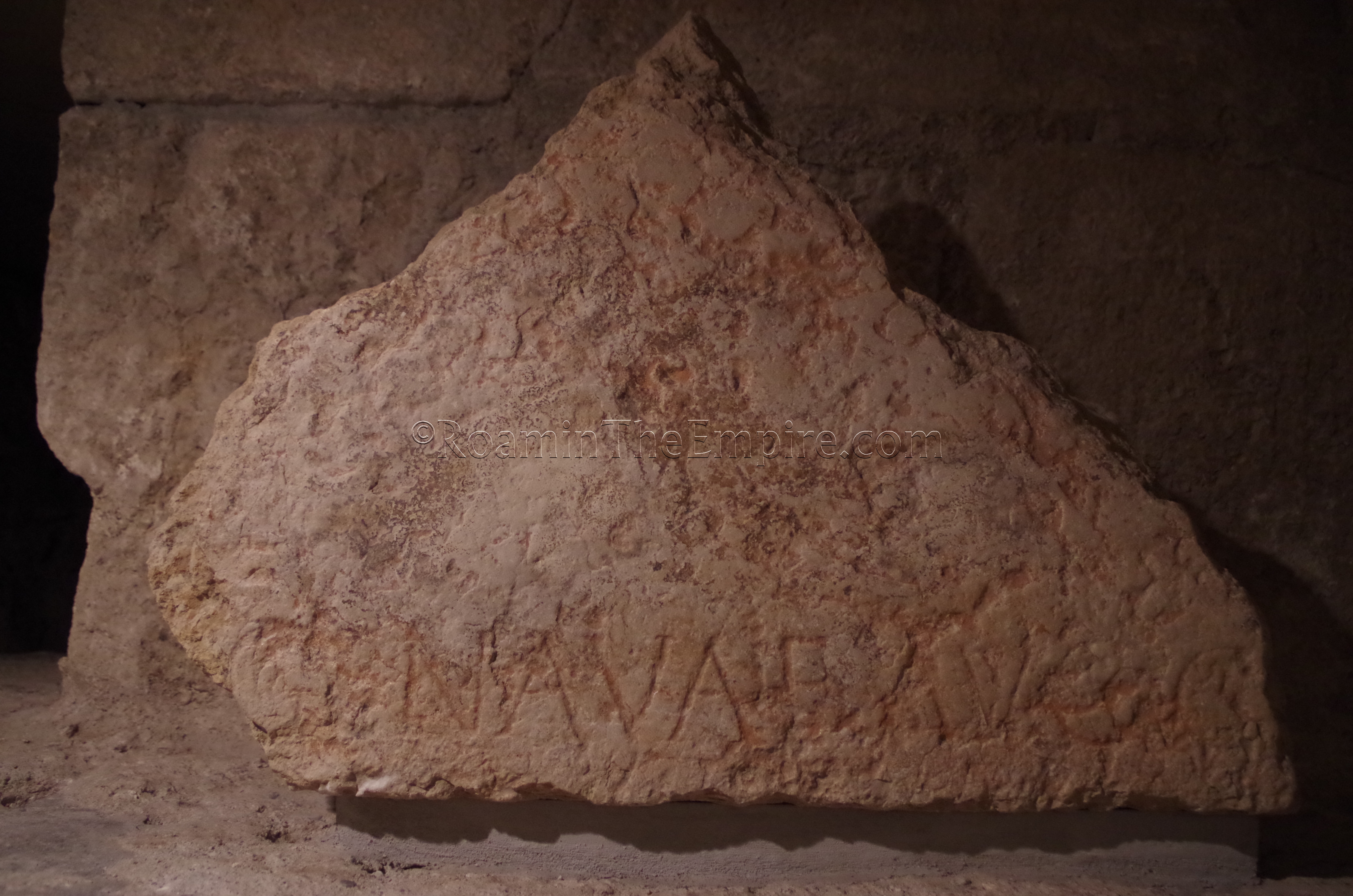 Fragment of an inscription bearing the name of 'Genava'. On display at the Site Archéologique Cathédrale St-Pierre Genève. Geneva.