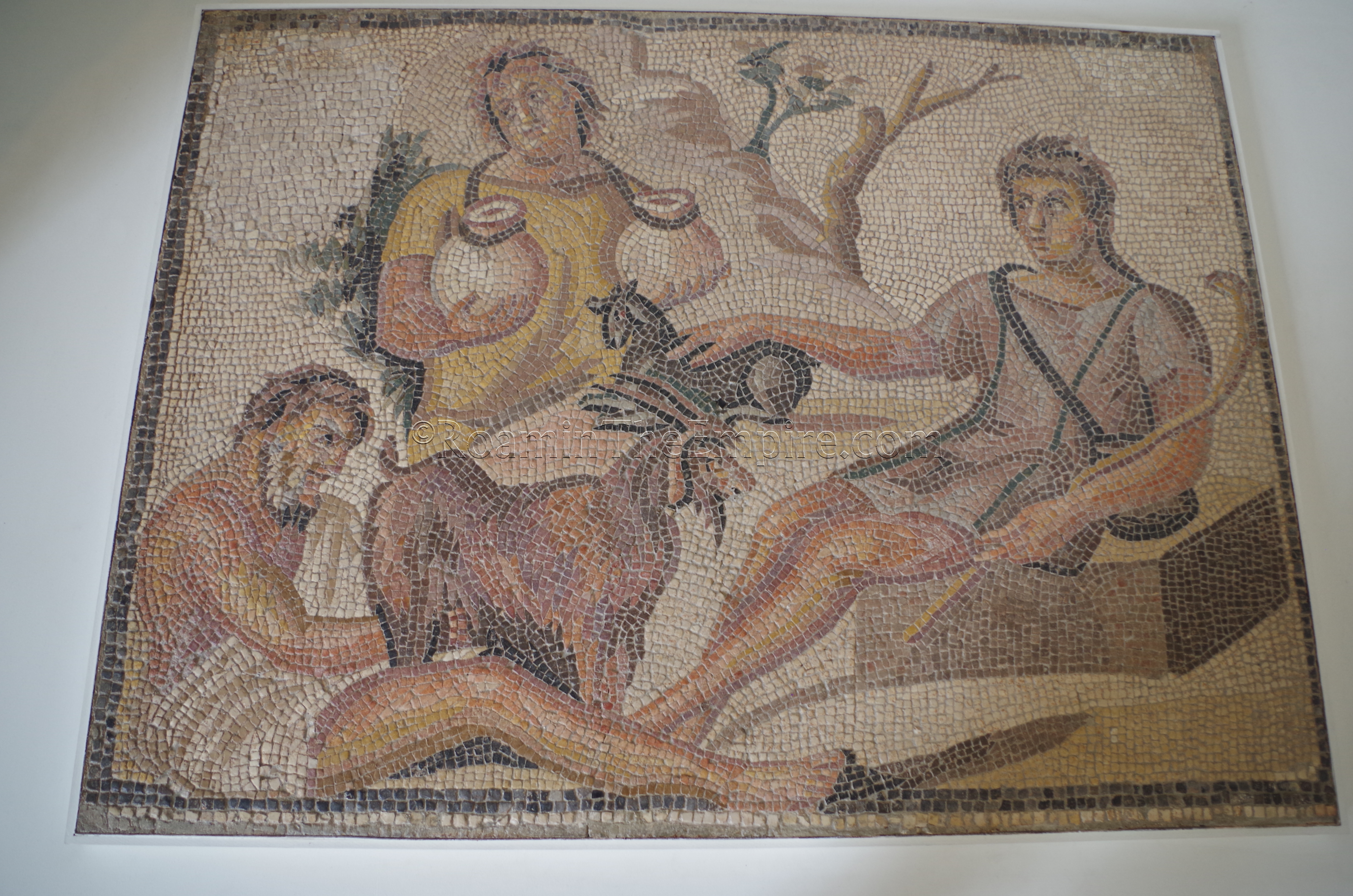 Mosaic of a pastoral scene dated to the beginning of the 3rd century CE. Displayed in the Musée d'Art et d'Histoire. Genava. Geneva.