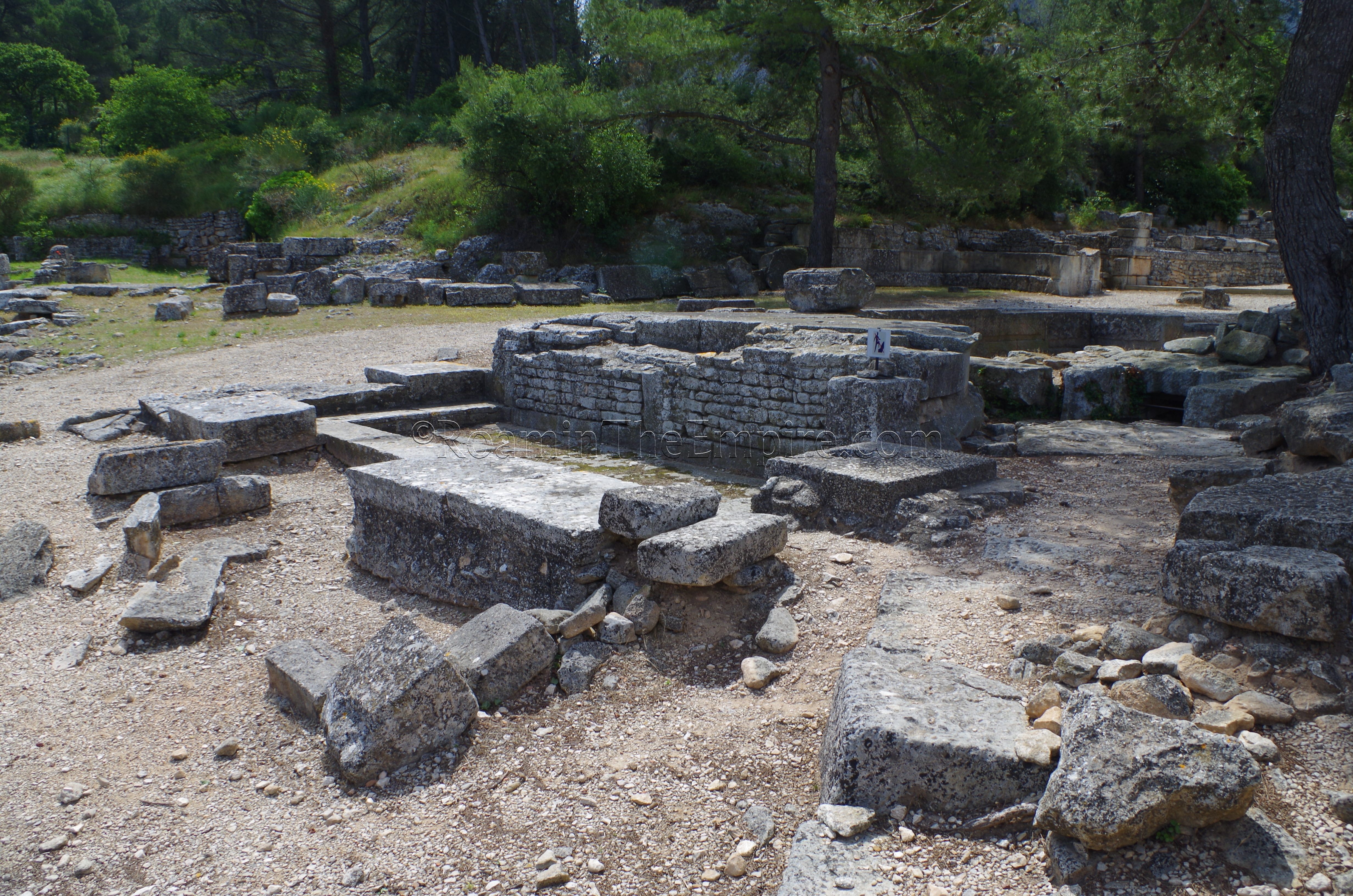 Area of the triumphal fountain and treasury. Glanum. Saint-Rémy-de-Provence.