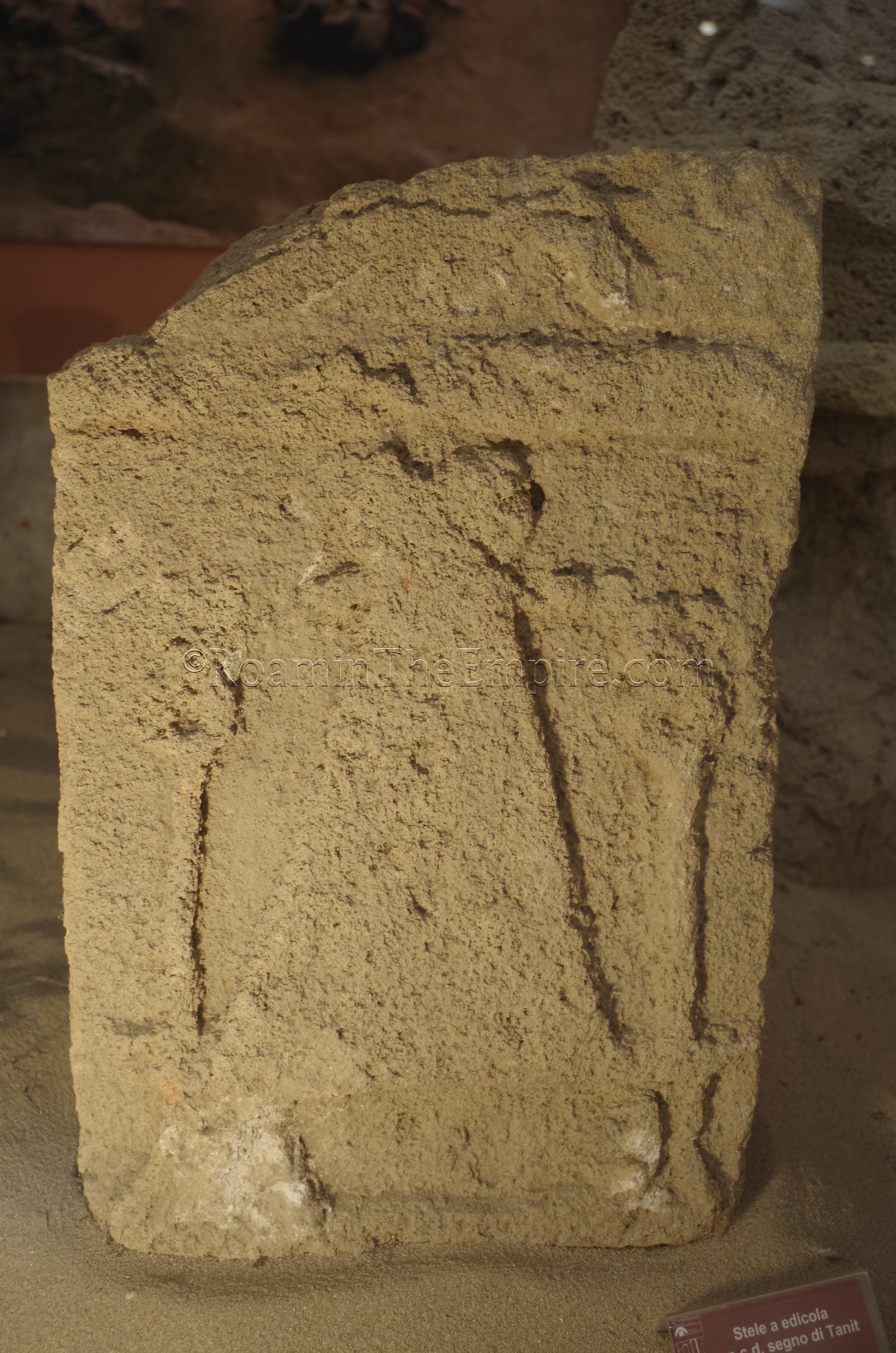 Stele with the symbol of Tanit from the Punic tophet at Tharros. Displayed in the Museo Civico Giovanni Marongiu.
