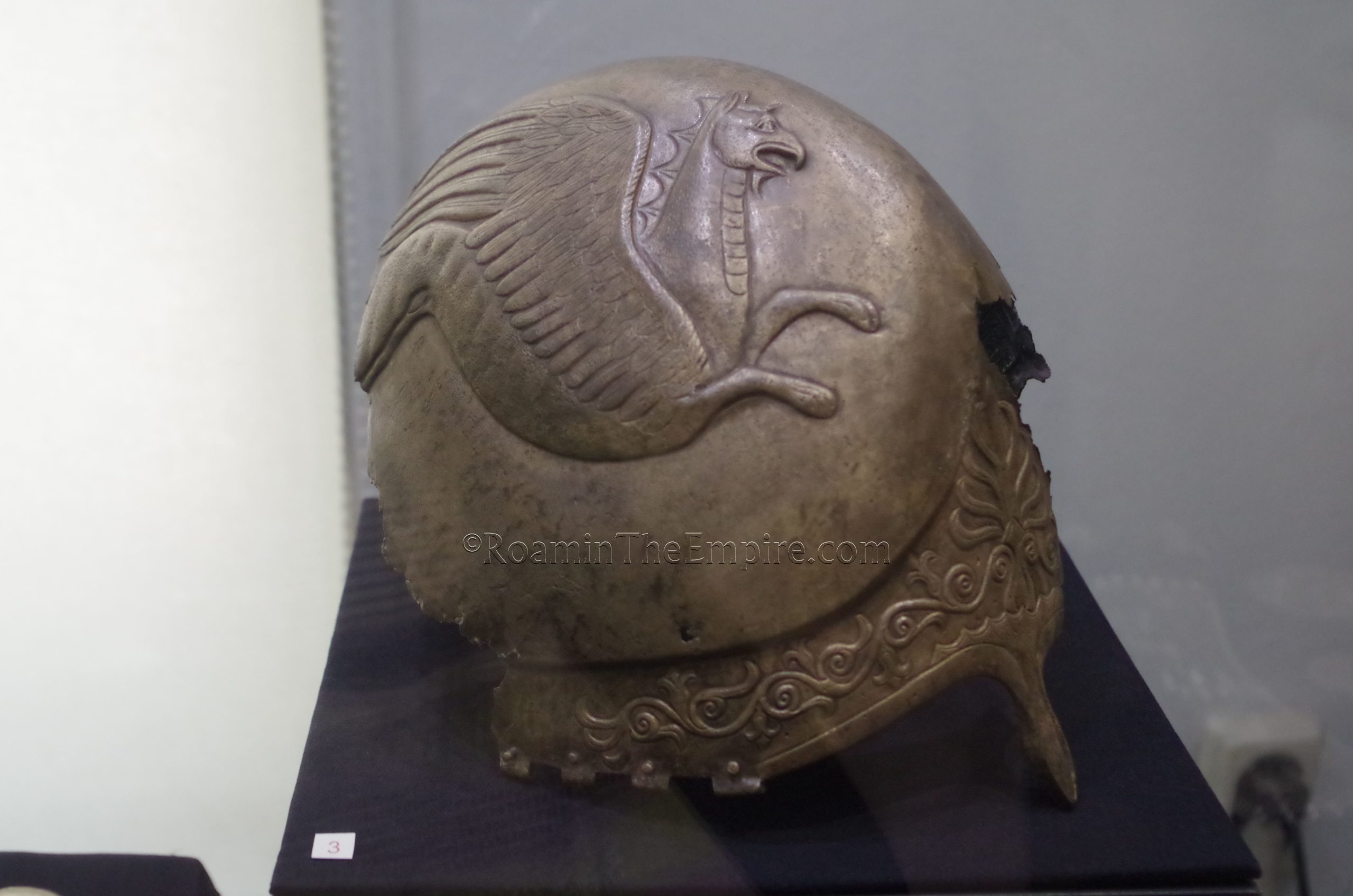 Bronze helmet of unknown provenance from the 4th century BCE. National Archaeological Museum of Bulgaria.