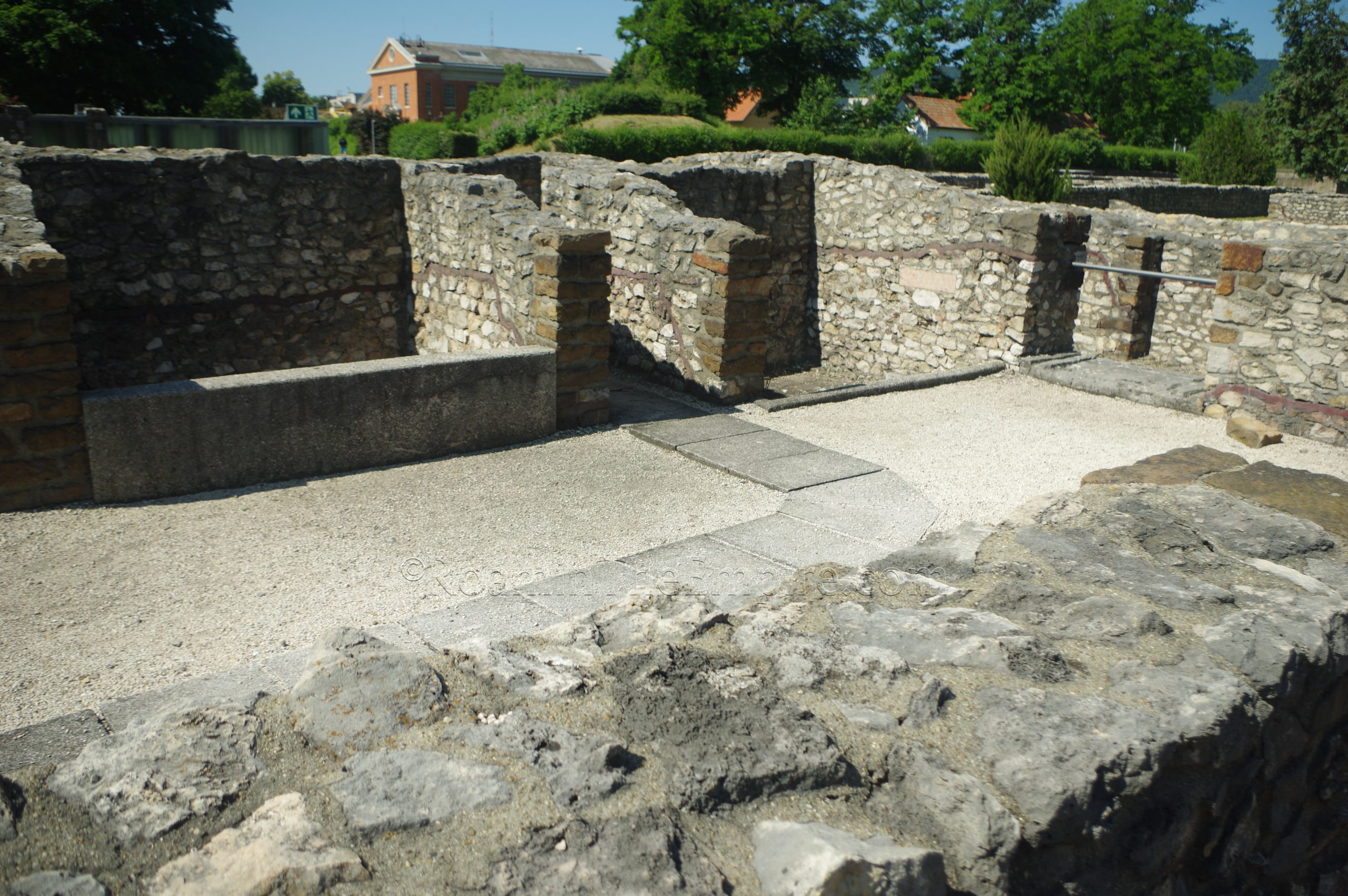 Frigidarium of the Large Baths with two cold water pools. Aquincum.