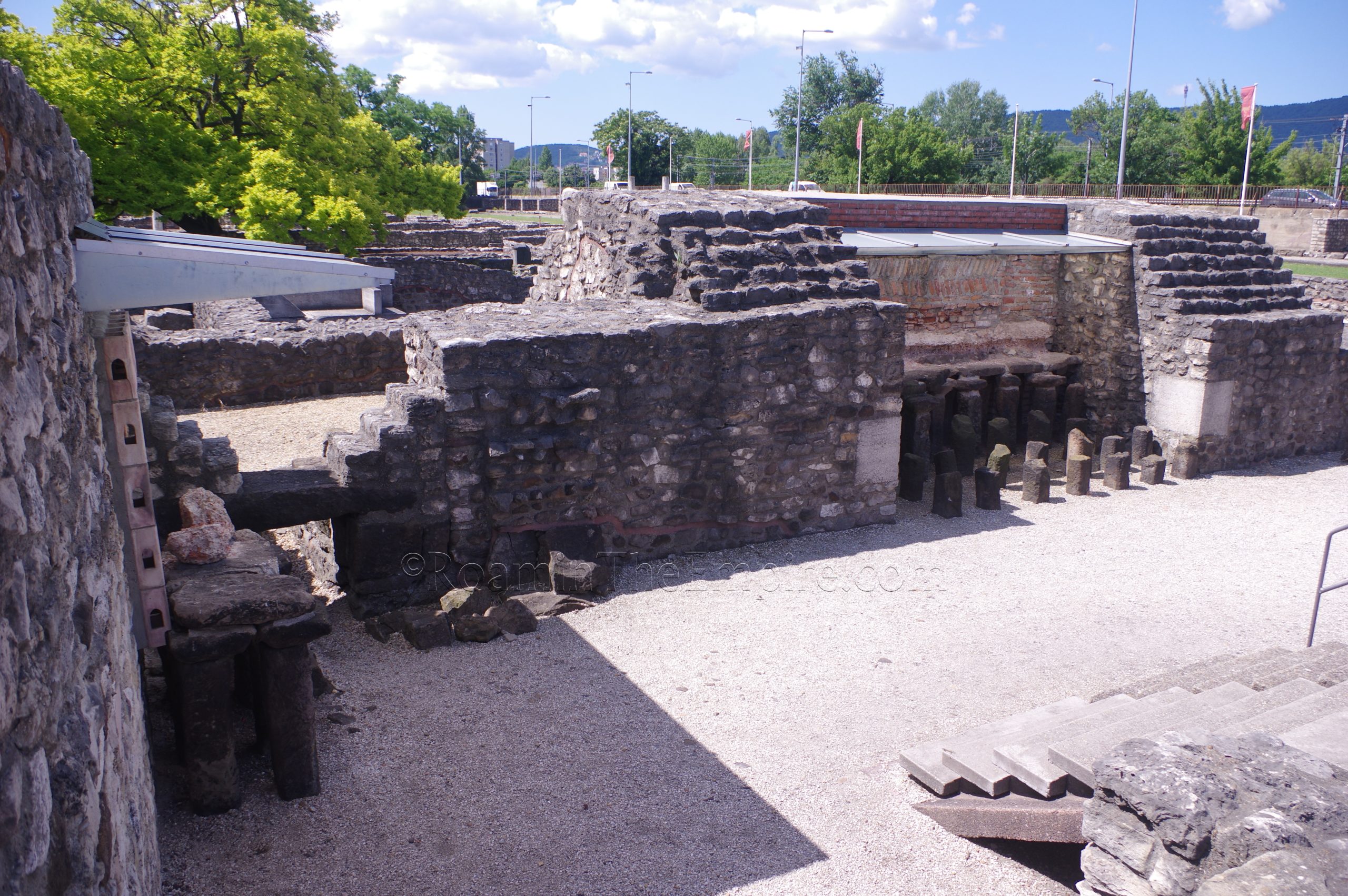 Southern end of the caldarium of the Great Public Bath with hypocaust remnants. Aquincum.