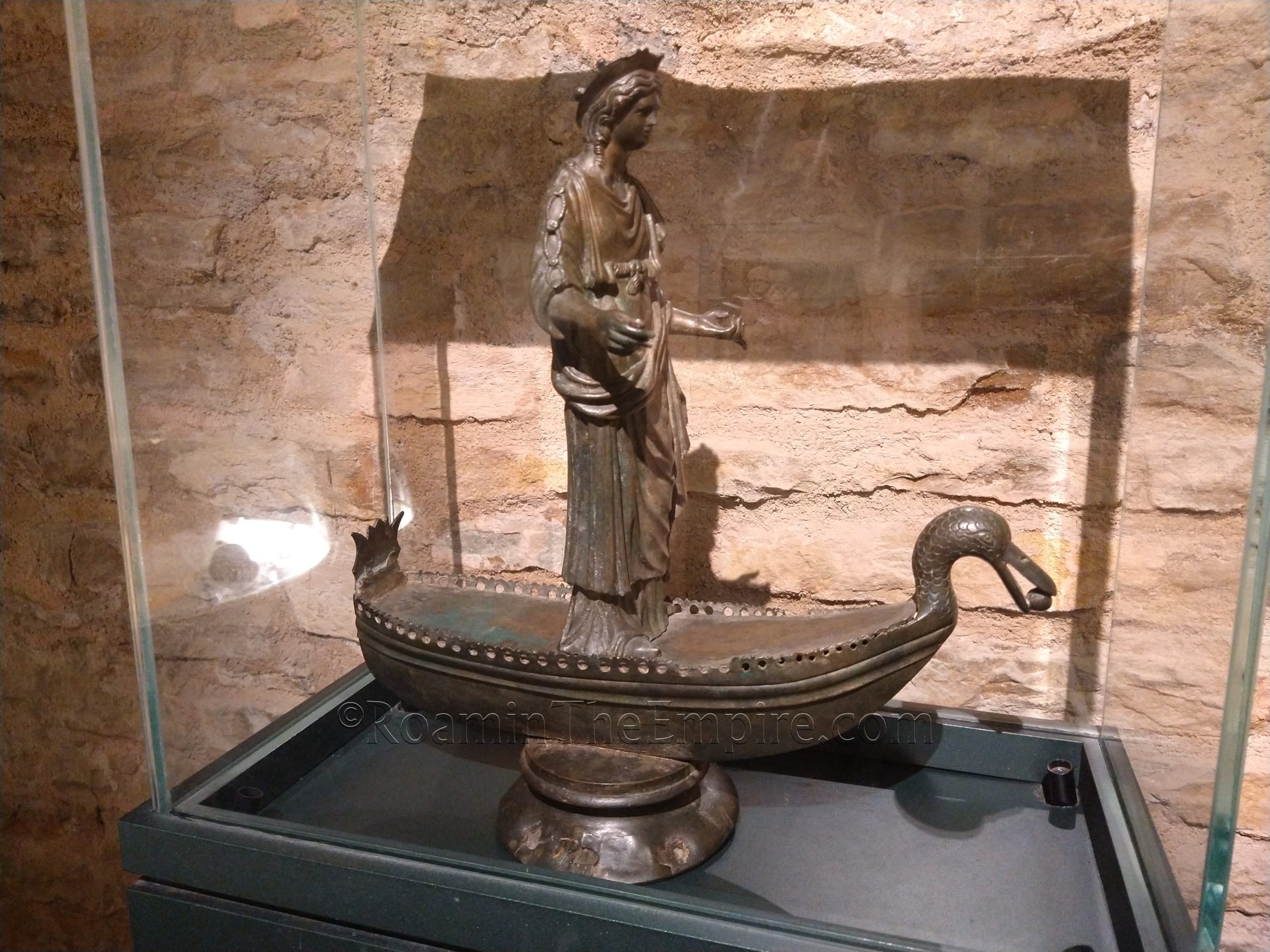 Bronze figure depicting Sequana, the personification of the Sequana (modern Seine) on a duck boat. Musée Archéologique de Dijon. Castrum Divionense.