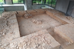 Upper area of the large tile kiln with stacked tiles.