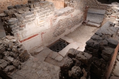 Exterior of the living and office areas with frescoes at the commercial building.