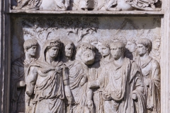 Detail from the Arch of Trajan of the lower right pier relief on the north side depicting Trajan meeting Hercules.