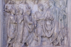 Detail from the Arch of Trajan of the upper right pier relief on the south side depicting the providences of trade.